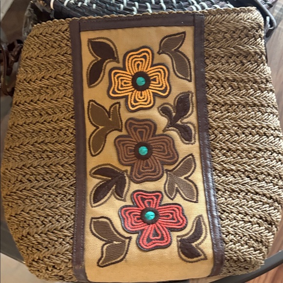 Brighton Handbags - Brighton Floral Embroidered Tan and Brown Women's Bag